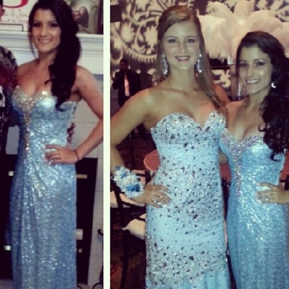 Sequin light blue prom dress